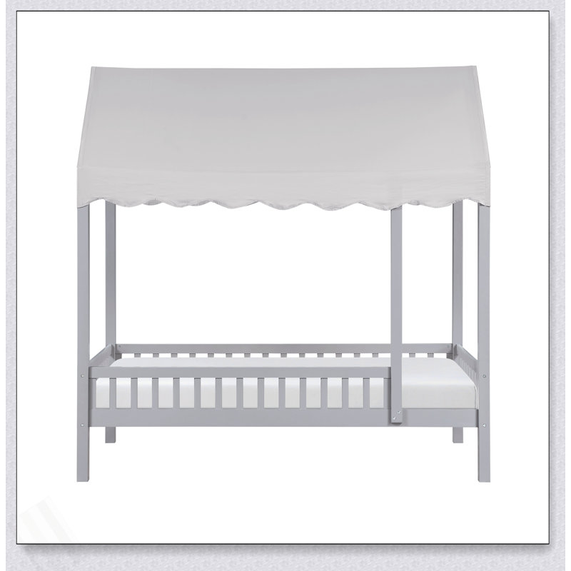 Finition bleu marine lit plateforme simple lit à baldaquin en tissu, ensemble de meubles de chambre à coucher en bois moderne 1pc