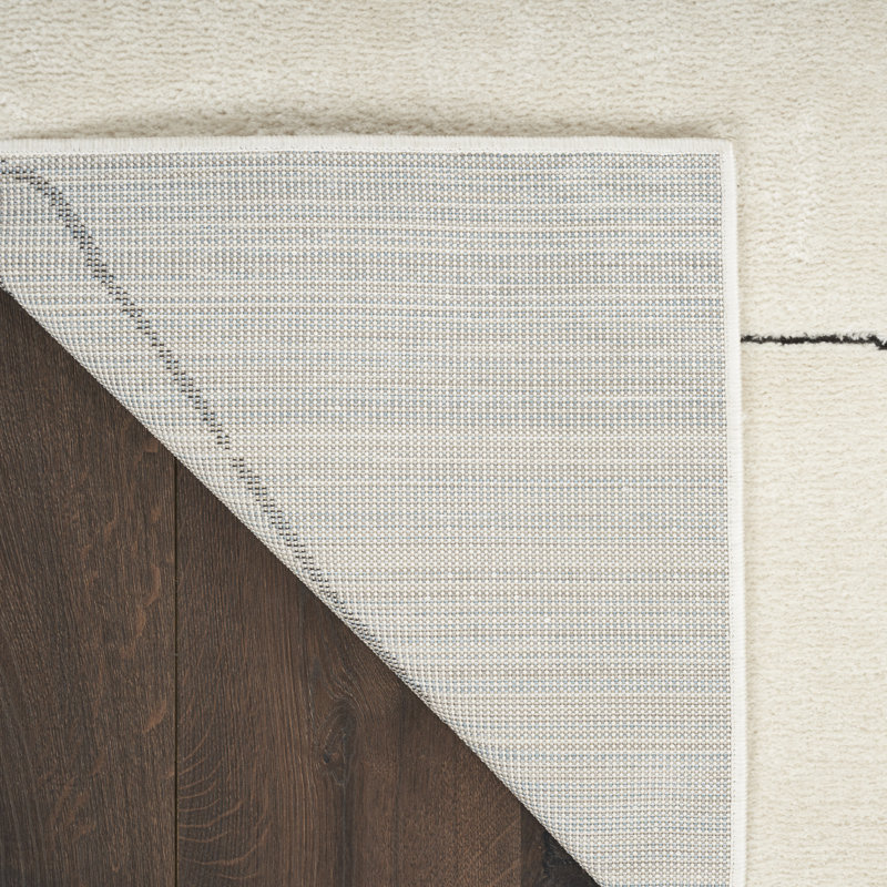Rectangle Abstract Machine Woven Area Rug in White, Rectangle 5'3" x 7'