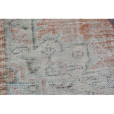 Vintage Turkish Round Door Mat in Faded Woven Patterns for Decorative Home Accent Beige/Orange