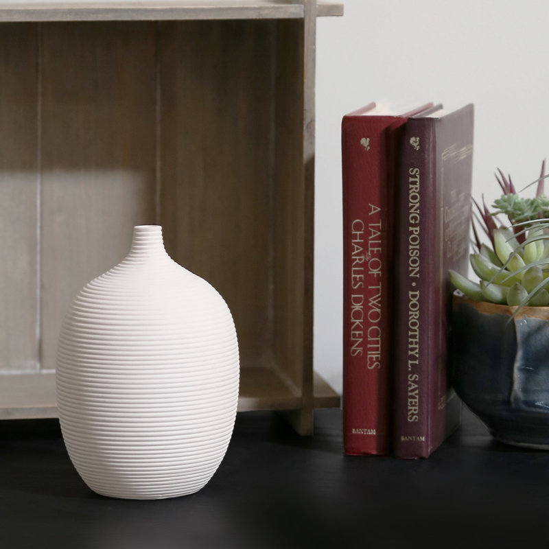 Ceramic Table Vase, White, 6.25" H x 4.250" W x 4.250" D