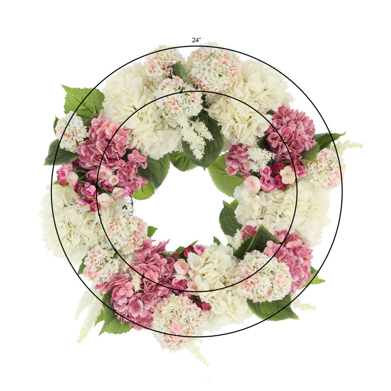 24" Hydrangea Wreath with Ranunculus and Viburnum