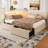Full Size Boucle Upholstered Cloud Bed Frame with 2 Storage Drawers, LED Light & USB Ports, Solid Wood, No Box Spring, Beige-1735571328