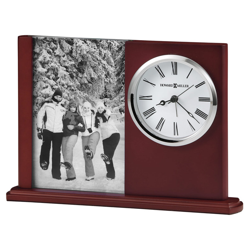 Portrait Caddy II Modern & Contemporary Roman Numeral Rosewood Wood Quartz Movement / Crystal Tabletop Clock with Alarm in Rosewood/Gray