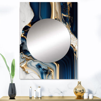 «Tasso Abstract Geode Waves Blue V» - miroir abstrait, miroir mural bleu unique, impression d'art en métal