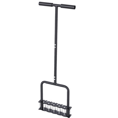 Lawn Aerator, Hand Grass Aerator Spike Tool with Padded T-Handle, Pre-Assembled 14 Steel Spikes, Manual Soil Lawn Aerating Tool with Automatic Dirt and Leaf Cleaning for Yard Lawn and Garden