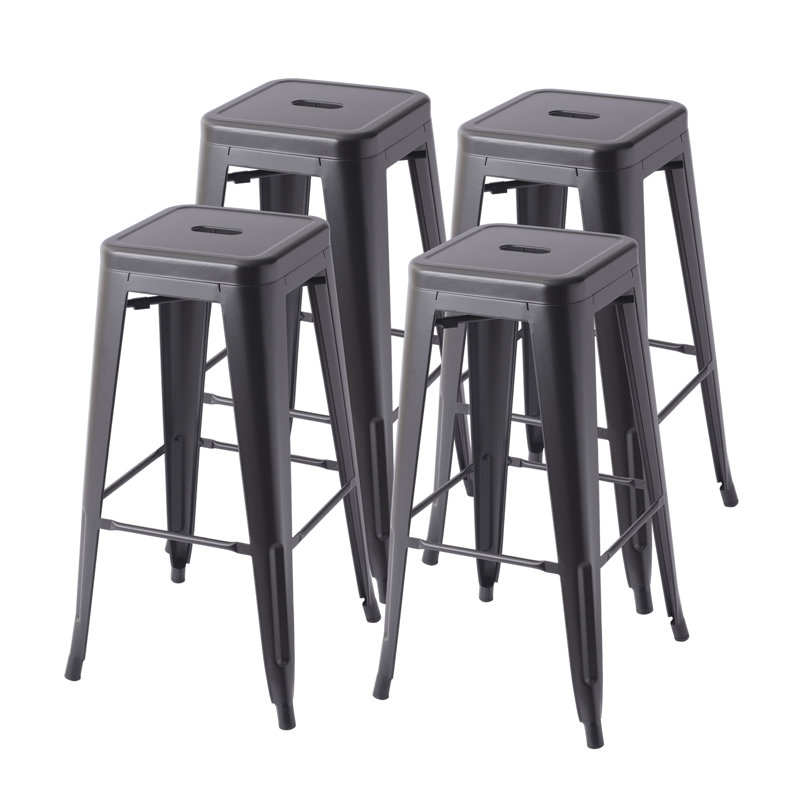 Tabouret en métal sans dossier, Noir, Tabouret de bar d'une hauteur de siège de 30 po