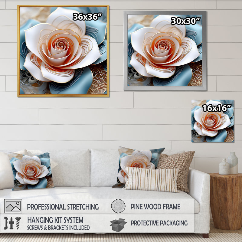 Décoration murale rose exquise «Delicate Elegance I» - rose, Cadre simple blanc, H 36 po x l 36 po x P 1,5 po