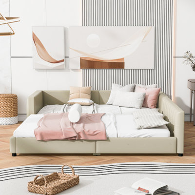 Lit plateforme tapissier grand et simple TG, lit mère et enfant, similicuir