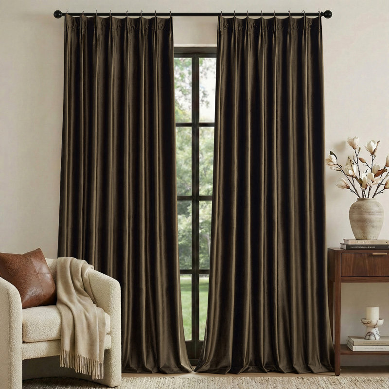 Luxury Velvet Pinch Pleated Blackout Curtains - Room Darkening Thermal Insulated Back Tab Soundproof Drapes with Hooks+Rings (set of 2)