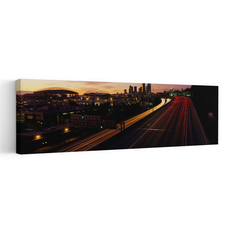 Aerial view at dusk Seattle Washington State USA 1 Piece Wrapped Canvas Panoramic Wall Art, 30.48 cm H x 91.44 cm W