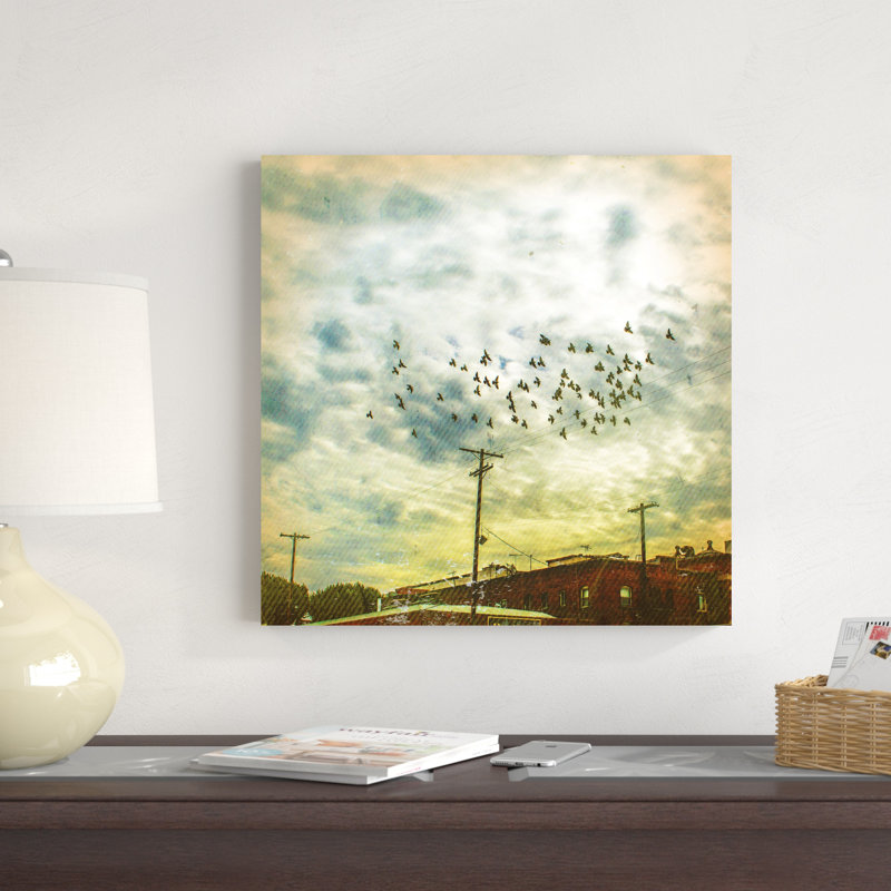 Oiseaux sur fils V, H 20 po x l 20 po