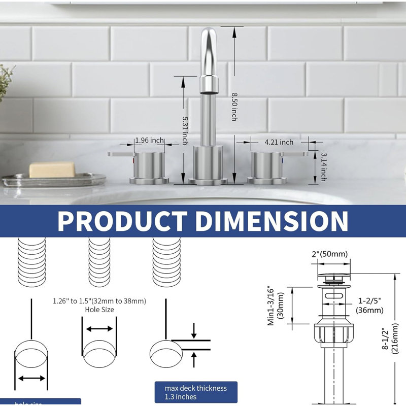Robinet de lavabo de salle de bain 8 pouces à 2 poignées avec plomb - évacuation d'eau et bonde escamotable pour salle d'eau