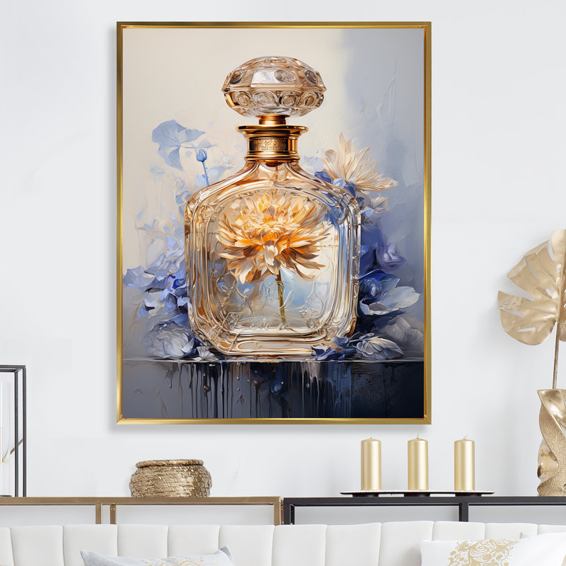 Impression sur toile, "Parfum floral parfumé I" sur toile, Cadre flottant doré, H 32 po x l 24 po x P 1 po