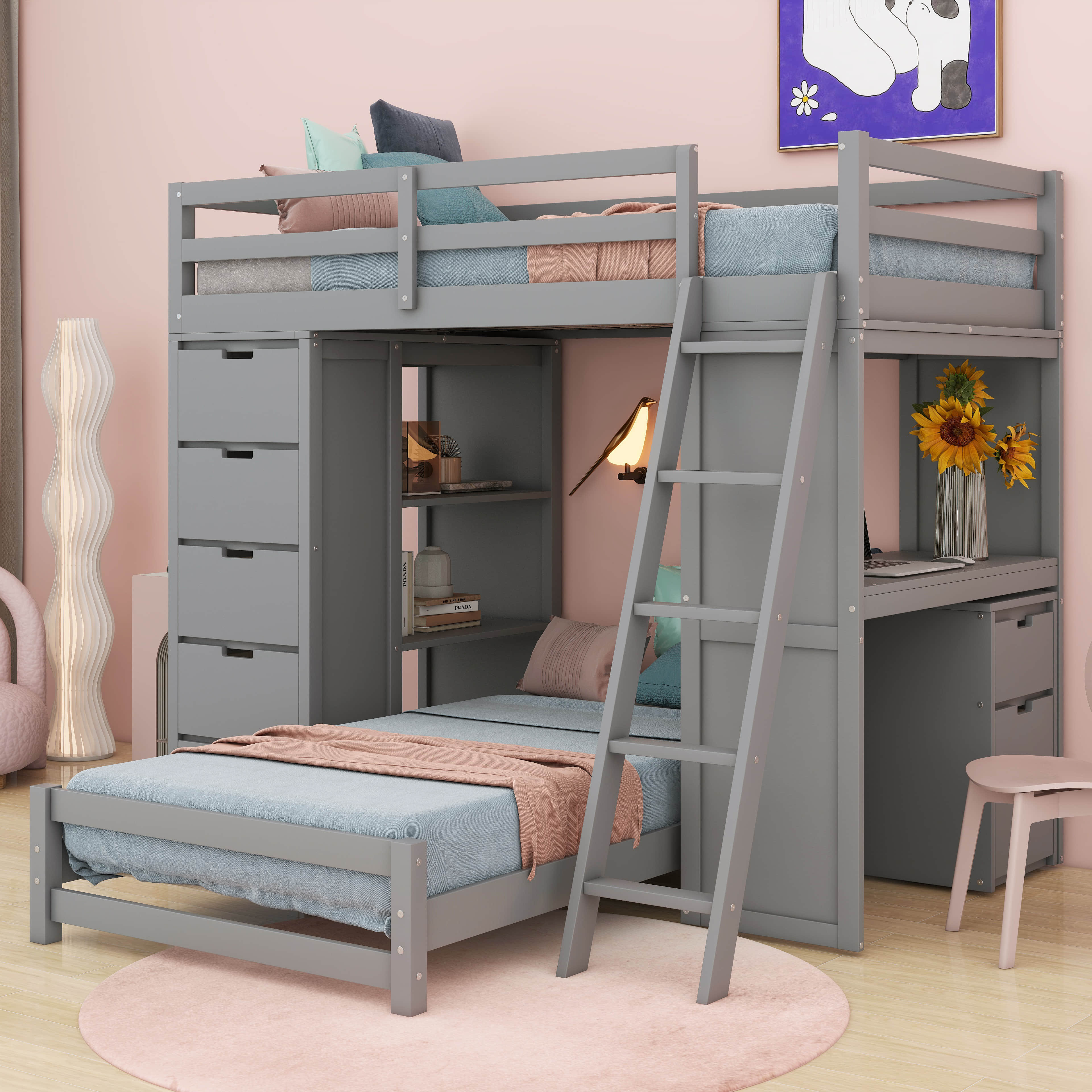Harriet Bee Jalaa Kids Twin Over Twin Bunk Bed with Drawers | Wayfair