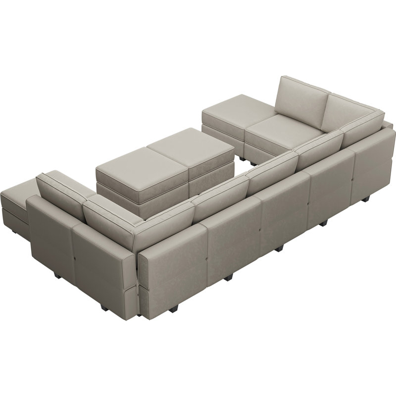Wylodene 143'' U-Shaped Modular Velvet Sectional Upholstered Storage Sofa, Gray Velvet