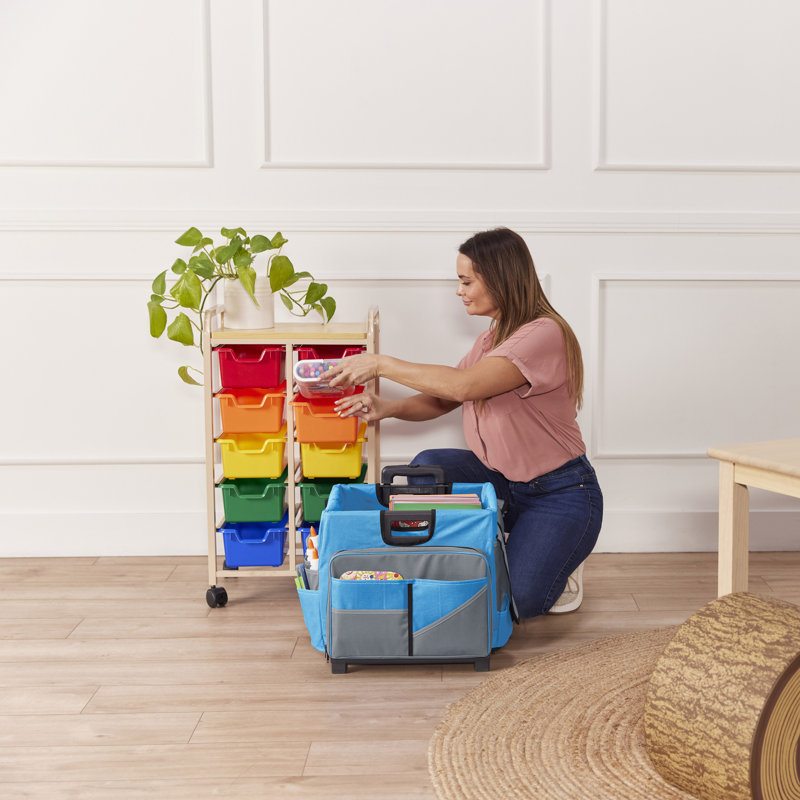 Blue and Grey Canvas Rolling Cart with Organizer Bag