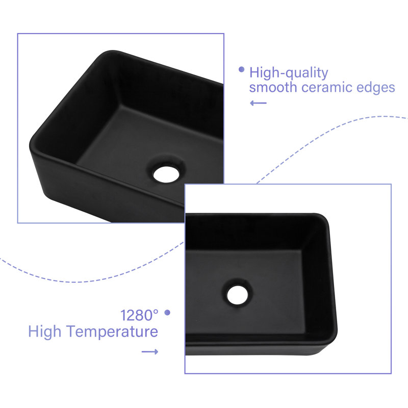 Topcraft Black 16“X12” Rectangular Ceramic Bathroom Basin