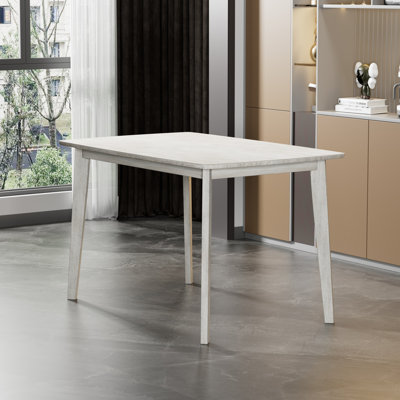 Solid Wood Dining Table For 4-6 Person, 47" Modern Wooden Large Rectangular Kitchen Table Desk With Solid Rubberwood Legs For Dining Room, Living Room