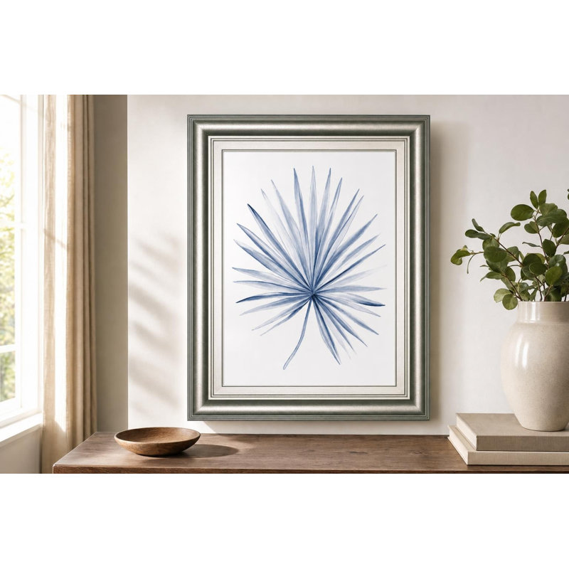 Art mural Indigo Palm Fan - 22 po x 26 po - Cadre argenté