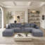 Canapé d'angle 125'' avec deux poufs, canapé infonuagique avec assise profonde, canapé en forme de U avec porte-gobelets et ports USB, canapés en velours côtelé pour salon, gris-542219875