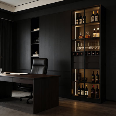 31.5" Modern Light Luxury Glass Wine Cabinet/Display Cabinet With LED Lighting, Built-In Drawers, And Wine Racks