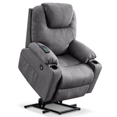 Rosmunda Medium Power Lift Recliner Chair with Massage and Heat for Elderly, 3 Positions, Cup Holders, and USB Ports, 2 Side Pockets, Fabric -  Winston Porter, 39F4288E6E1147308BD3A96A18CC724E