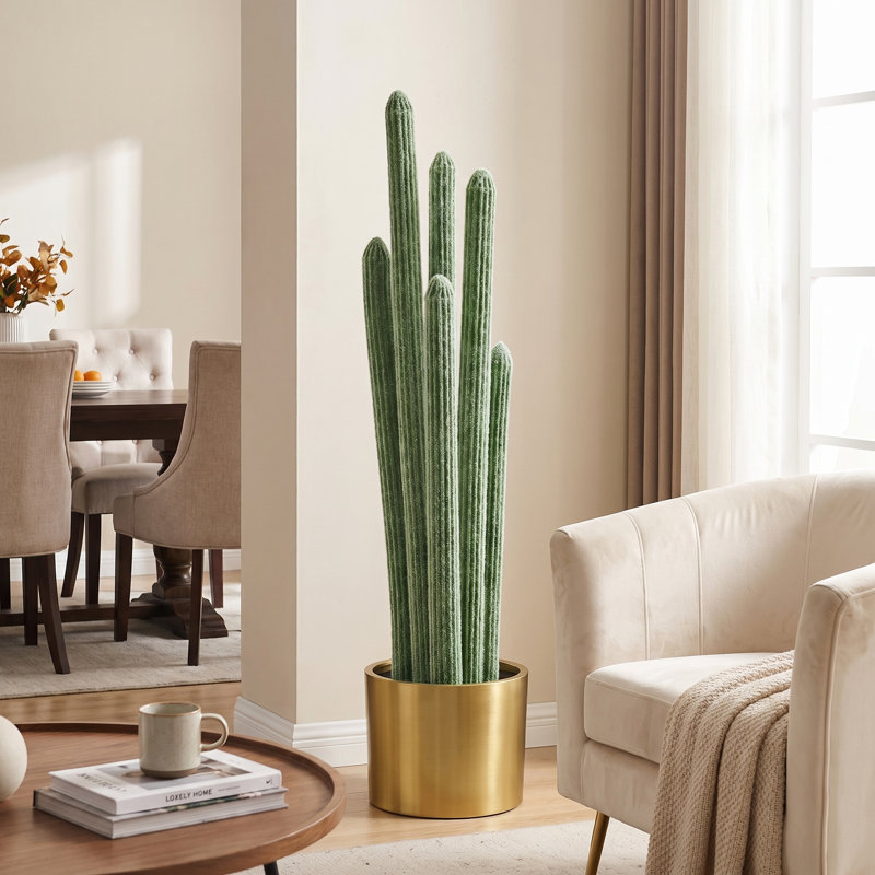 Cactus artificiel 4 'dans un pot en métal doré