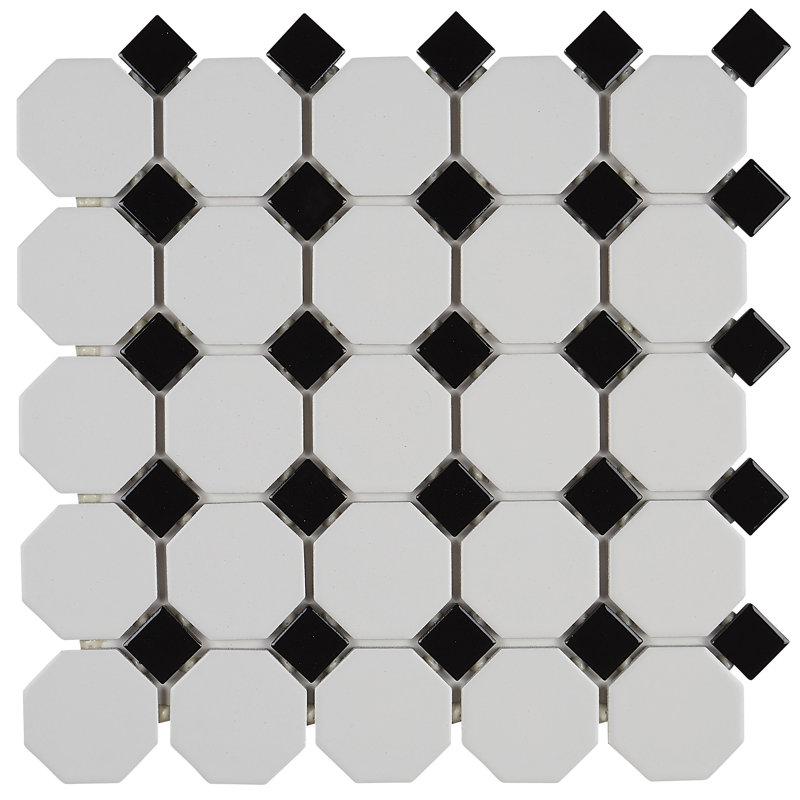 Osmond 2" x 2" Ceramic Mosaic Wall & Floor Tile, White/Black