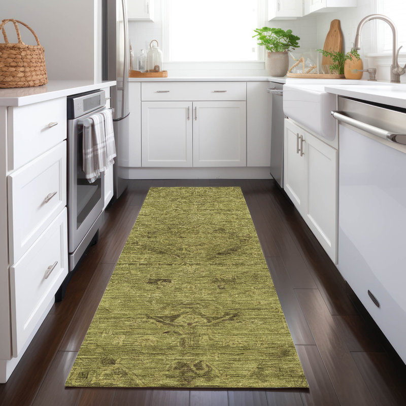 Chantille lavable à la machine intérieur / extérieur ACN1111 olive, Tapis de couloir 2 pi 3 po x 7 pi 6 po