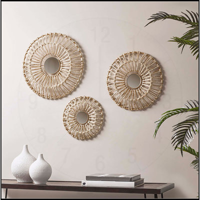 Ensemble de décoration murale exquis en fibre naturelle et miroir pour une métamorphose élégante
