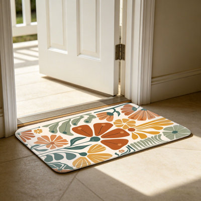 Tapis de sol abstrait orange et vert floral 24 x 36 po pour l'extérieur et l'intérieur