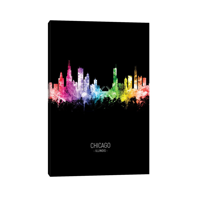 Chicago Illinois Skyline Portrait Rainbow by Michael Tompsett - Wrapped Canvas Print, 20.32 cm H x 30.48 cm W