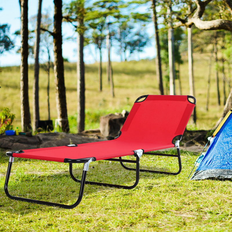 Chaise longue inclinable pour l'extérieur - rouge, inclinable à 5 niveaux, structure en acier pliable pour le bronzage à la plage et dans la cour