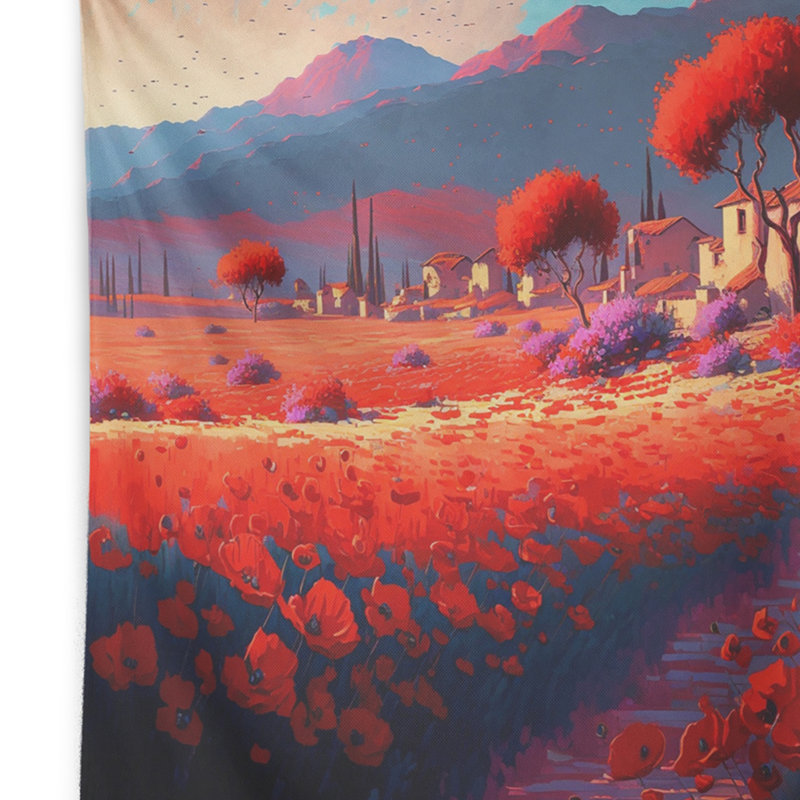 Blooming Poppies In The Fields II Polyester Tapestry, 50" H x 60" W