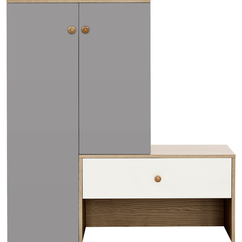 Shoe Storage Bench & Cabinet For Hallway, Entryway - Adjustable Shelves, Spacious, Modern, , White Gray 21 With Bench, Spacious Hallway