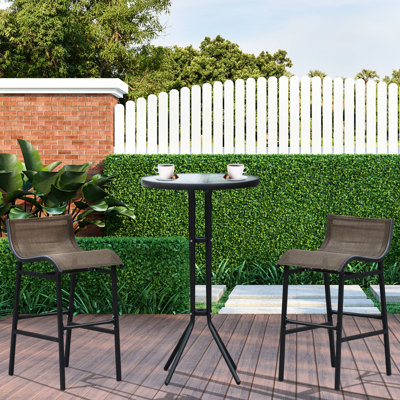 Ensemble bistro 3 pièces pour l'extérieur, brun clair. 2 chaises et une table de pub ronde pour le patio. Meubles toutes saisons pour jardins, arrière-cours, balcons, vérandas, bord de piscine. Plongez dans le confort avec des sièges respirants.