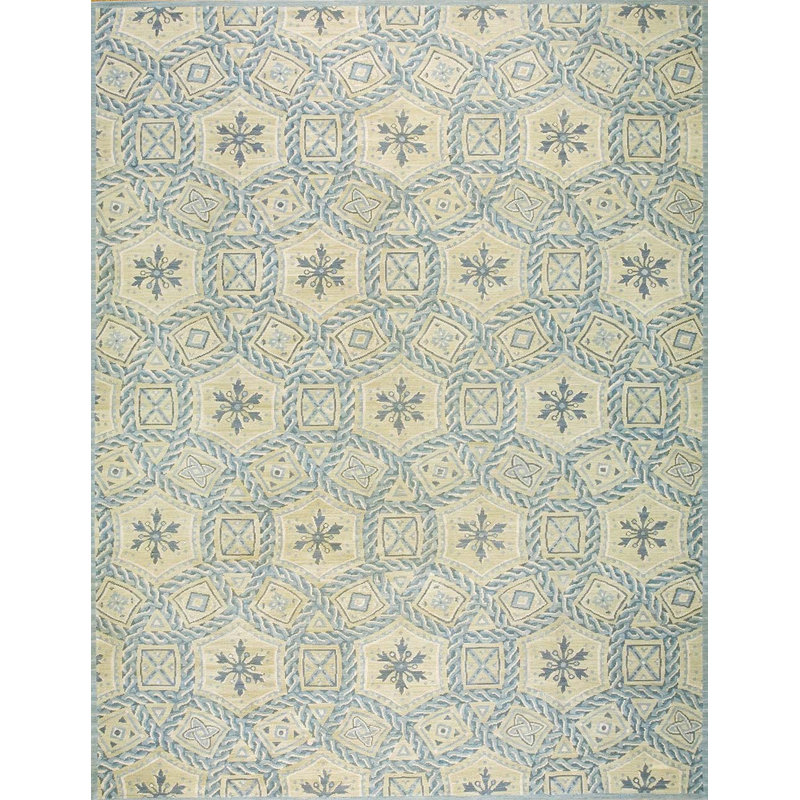 Tapis unique en laine noué à la main de 9 pi x 12 pi bleu / vert / crème