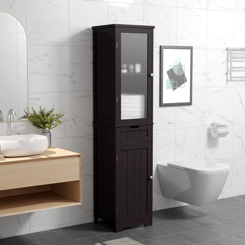 Armoire à linge autoportante l 16 po x H 67 po x P 12 po, Brun