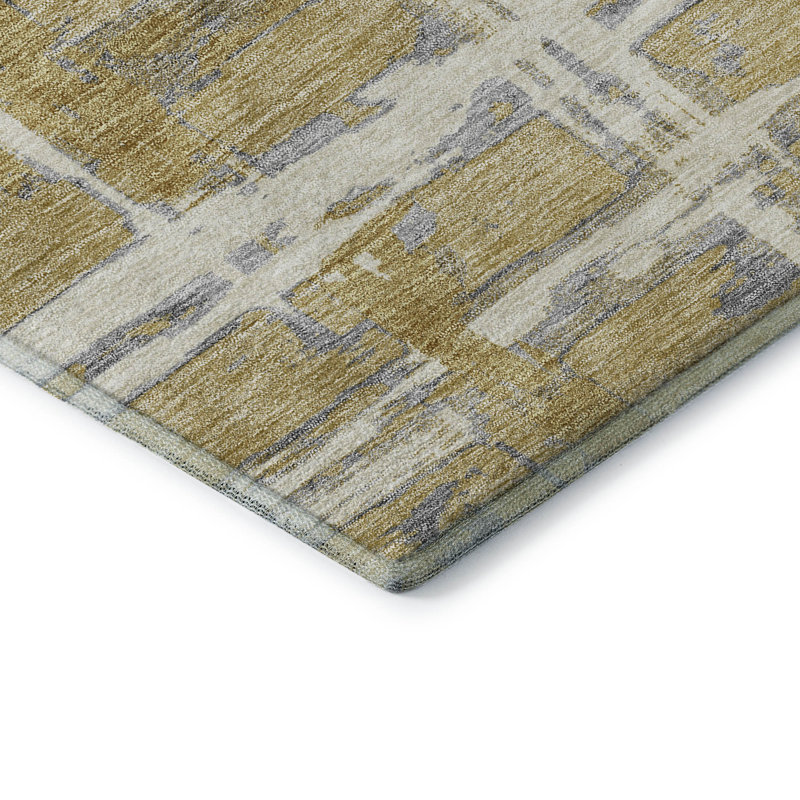 Premium Machine Washable Prisco Gold Rug, Rectangle 8' x 10'