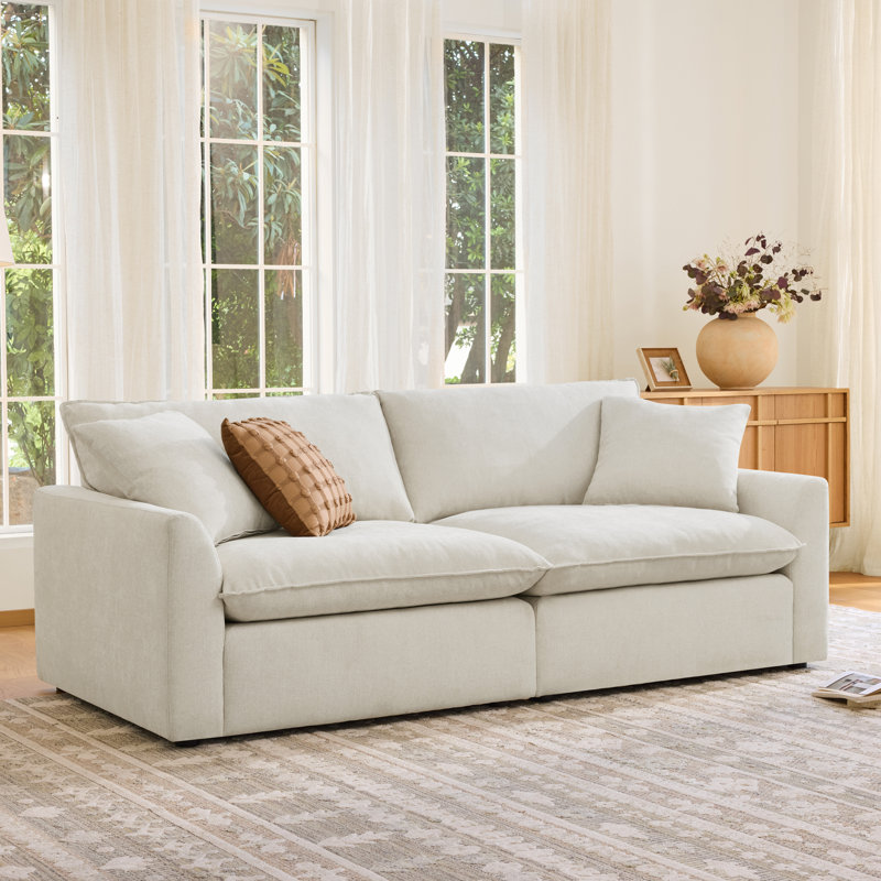 Modern Upholstered Sofa with Plush Foam Cushions & Solid Wood Frame, Linen, 2