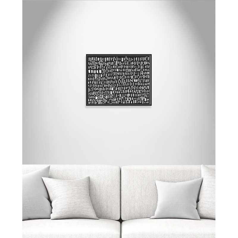 « tribal code-floater », peinture sur toile, H 22 po x l 28 po x P 2 po, Cadre noir