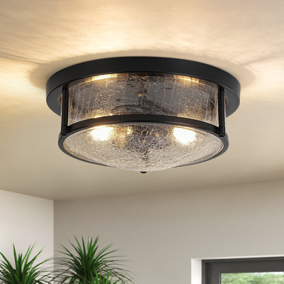 Lampkins 2 - Light Crackled Glass Shaded Flush Mount 
