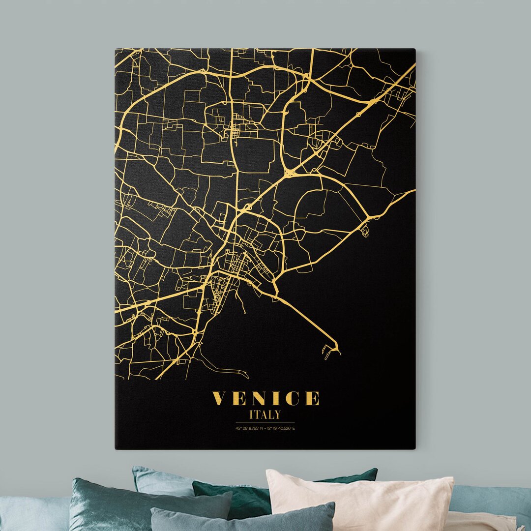 Leinwandbild Venice Map – Classic Black