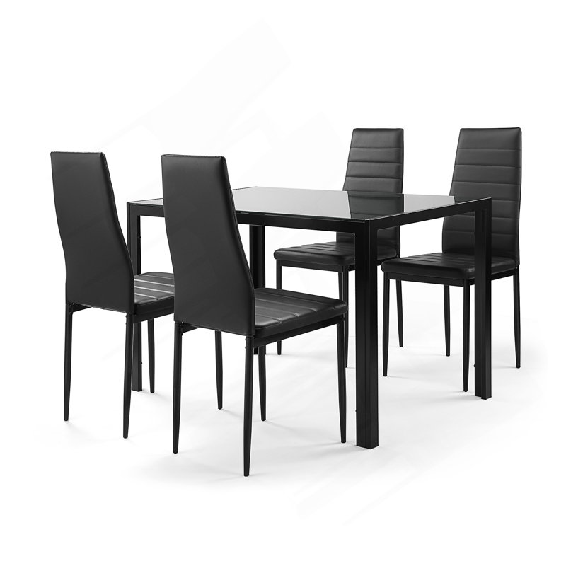Ensemble de table de salle à manger 5 pièces en verre trempé avec chaises en similicuir pour cuisine moderne et repas de famille