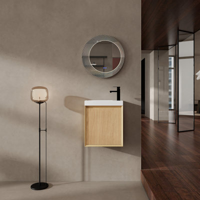 Meuble-lavabo mural avec lavabo en résine et porte simple à fermeture douce
