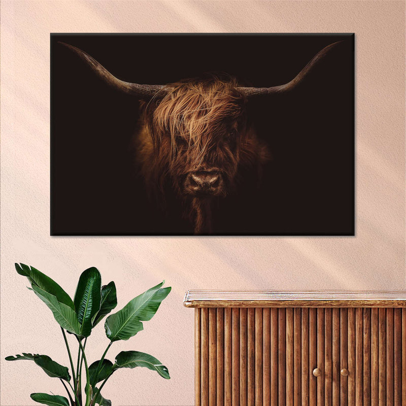 Highland Cow Glowing Beach Sunset sur toile, H 24 po x l 36 po x P 1,25 po