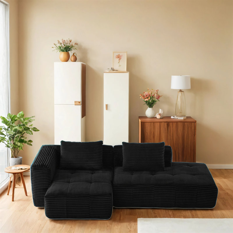 Canapé modulaire en L avec canapé inclinable, Noir
