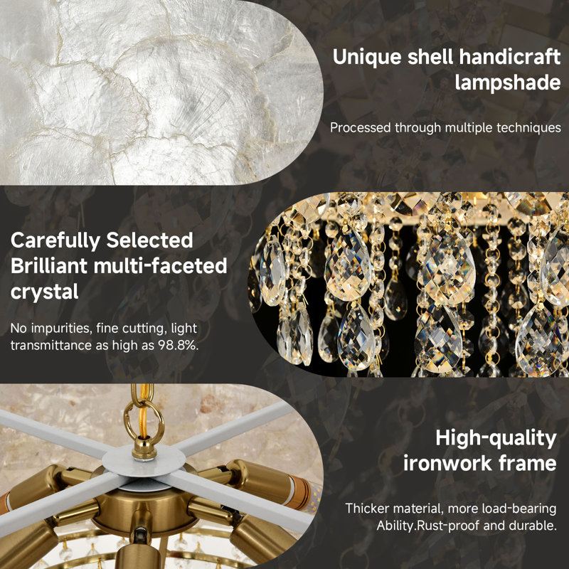 Modern Capiz Shell Crystal Chandeliers, 15.7" H x 23.6" W x 23.6" D
