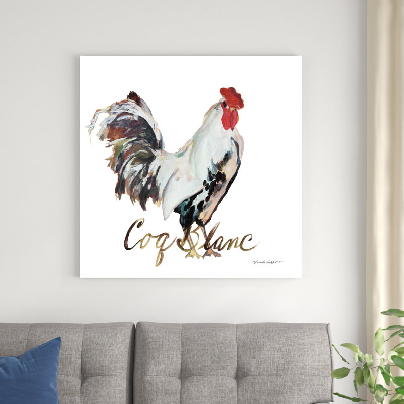 Coq blanc sur blanc, H 36 po x l 36 po