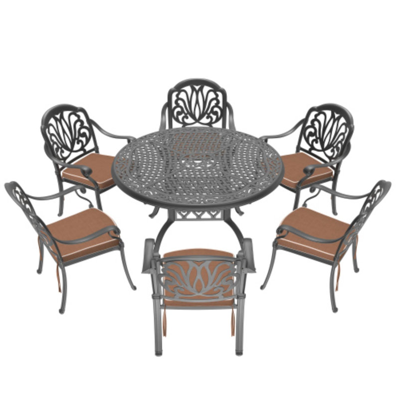 Ensemble de meubles de patio 7 pièces pour les soirées de terrasse et le jardin, 7 pièces : table, 6 chaises